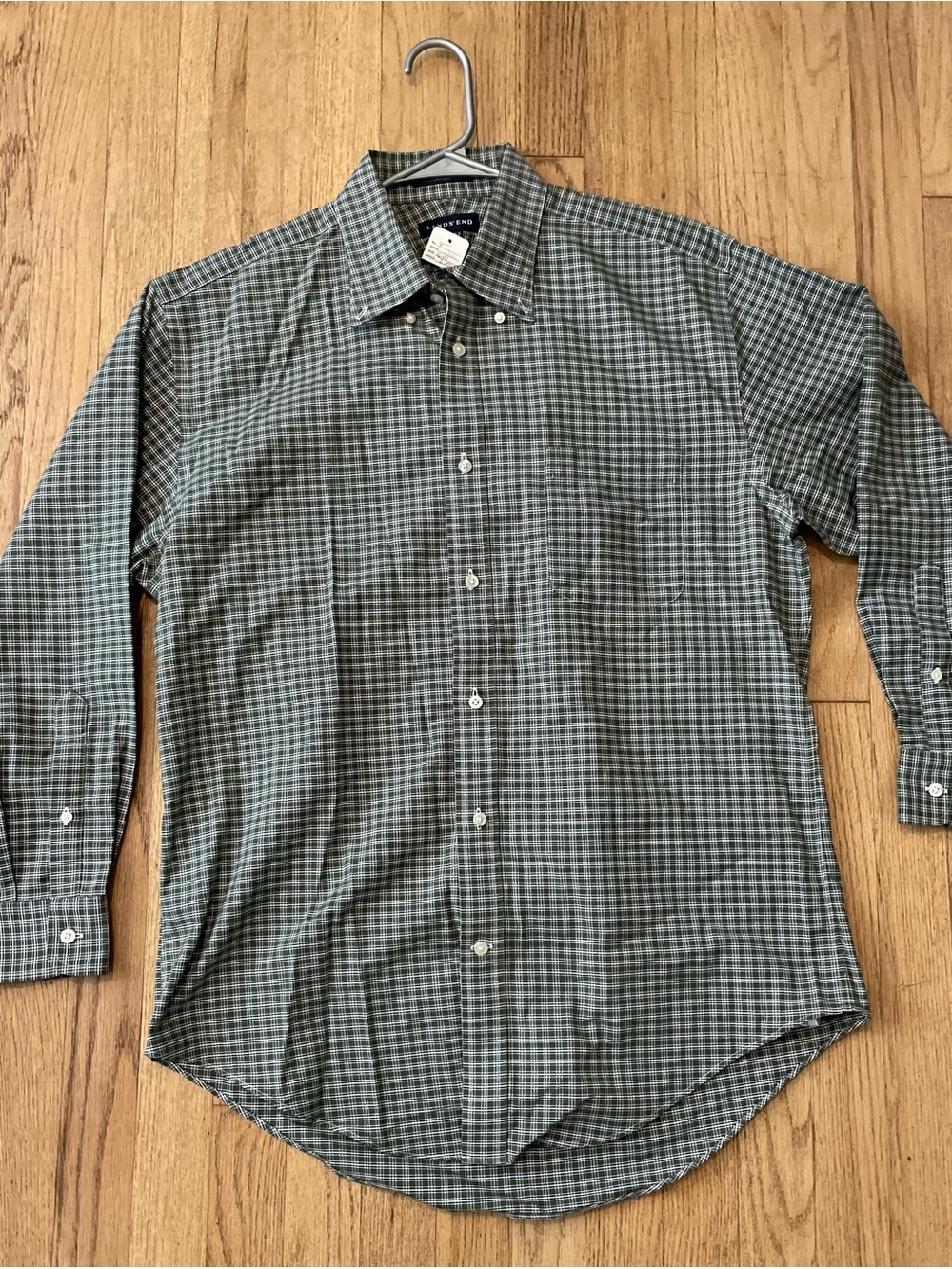 Lands' End Green and Gray Check Button-Down Dress Shirt - Men's